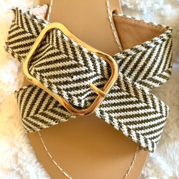 Olive Green/White Striped Buckled Sandals - Picture 3 of 4